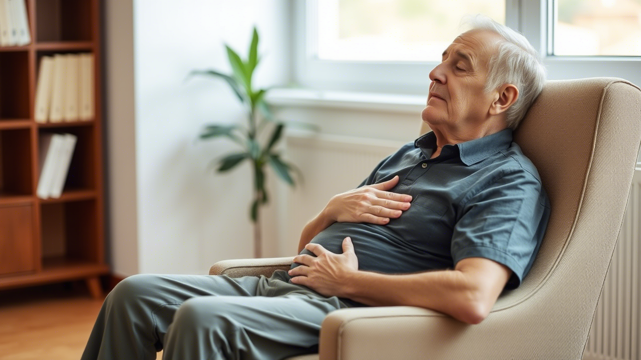Tiefes Atmen als Morgenroutine Ältere Frau beim bewussten Atmen am Morgen