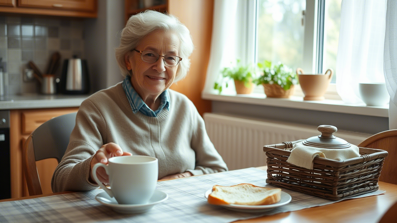 Frühstück auslassen im Alter Ältere Frau verzichtet auf Frühstück
