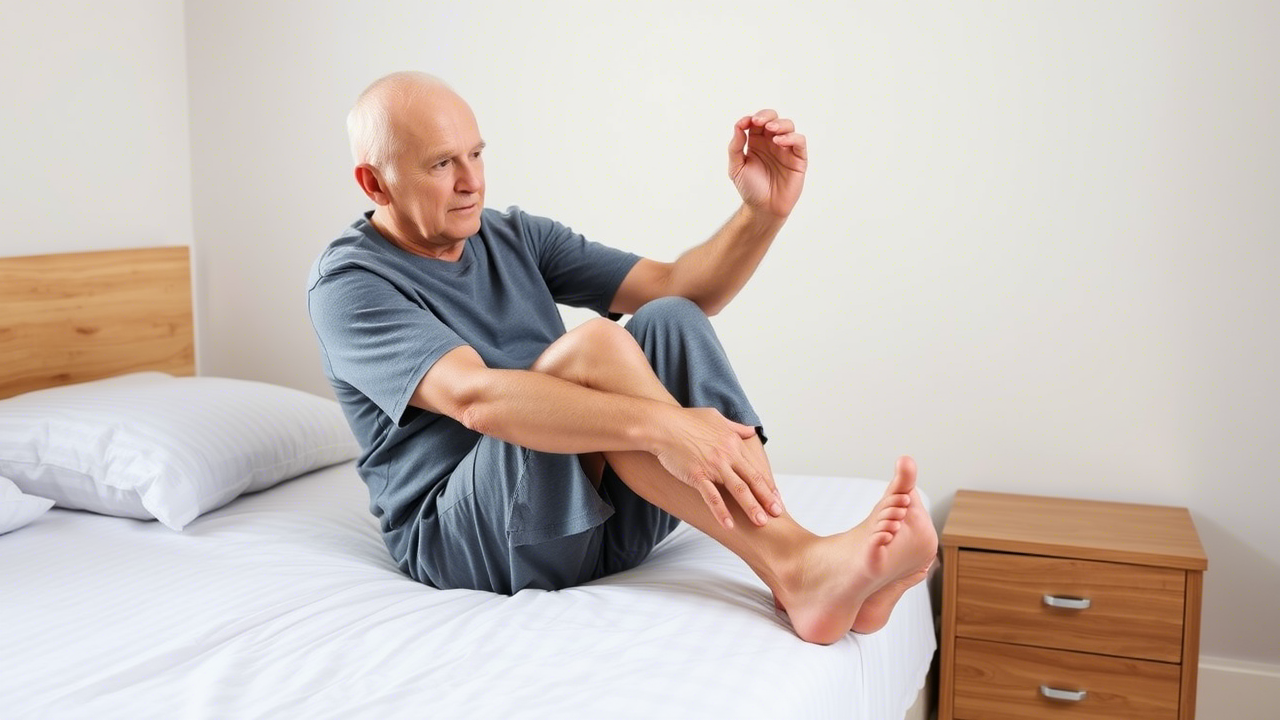 Gelenkaktivierung am Morgen bei Senioren Älterer Mann bei sanfter Gelenkbewegung am Morgen