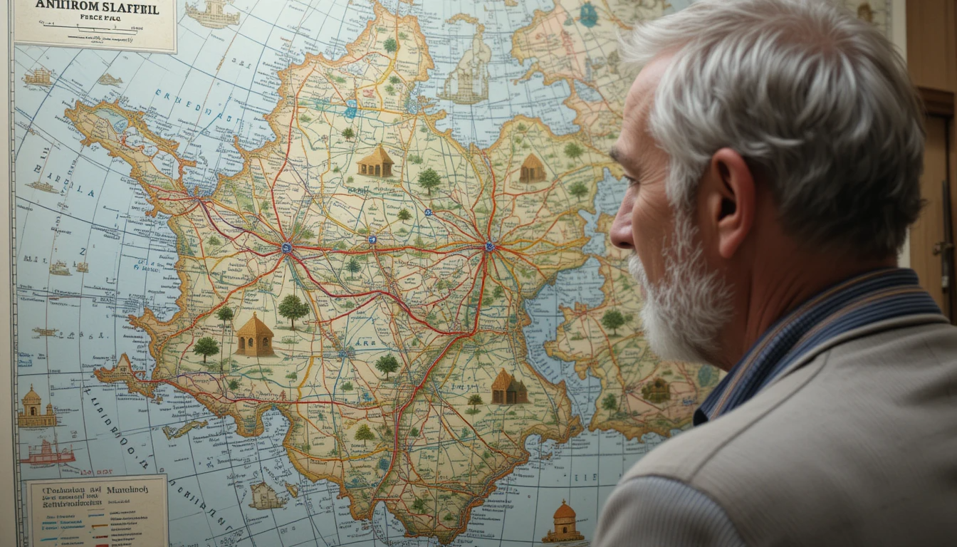 Älterer Mann betrachtet nachdenklich eine Landkarte