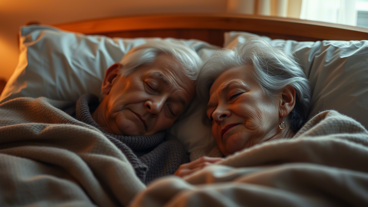 Älteres Paar schläft friedlich im Bett