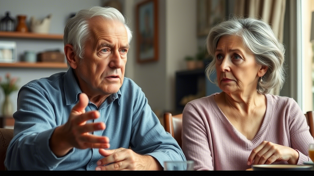 Ein älterer Mann wird ungeduldig mit seiner Frau