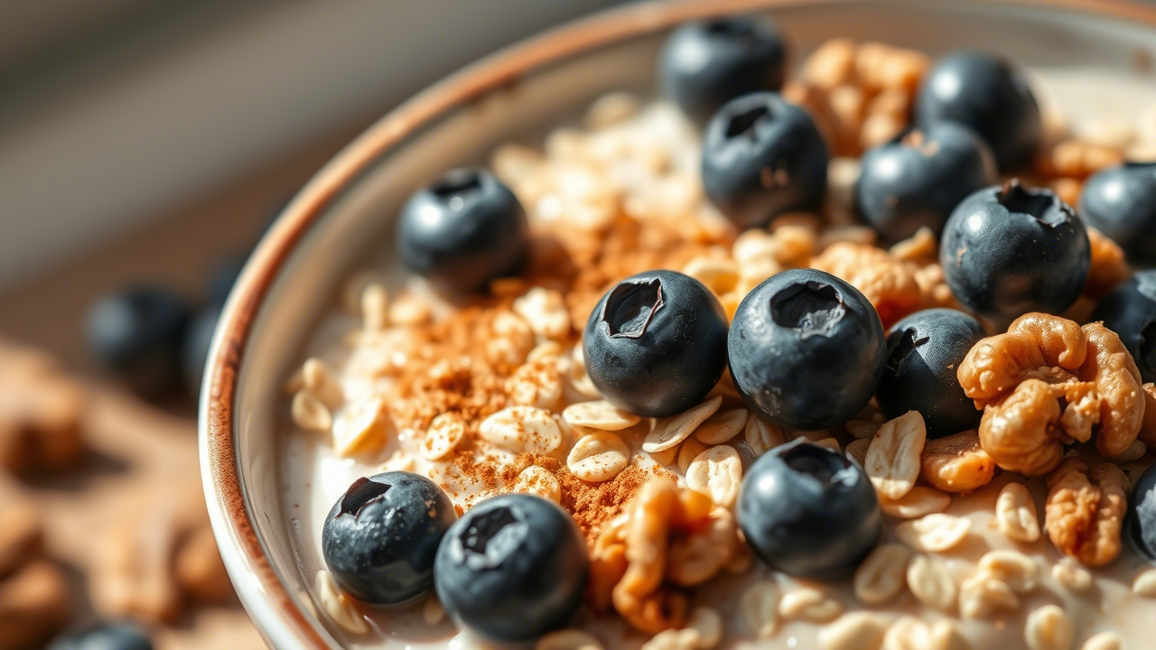 Entzündungshemmendes Frühstück für ältere Menschen Gesundes Frühstück mit Beeren, Haferflocken und Nüssen