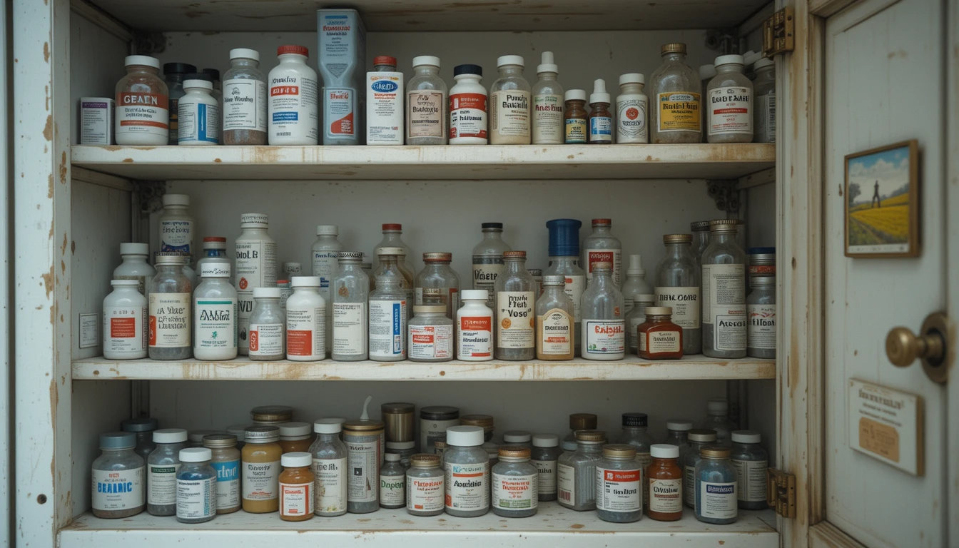 Medikamentenschrank mit alten Verpackungen