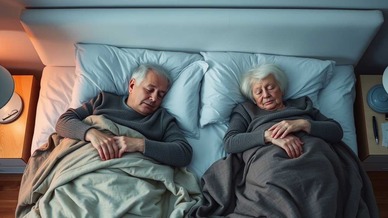 Paar schläft mit Abstand im Bett