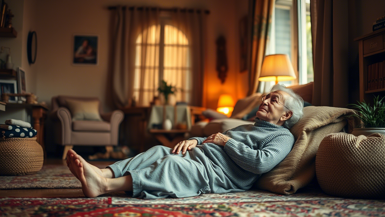 Senior erhebt sich vom Boden ohne Hilfe