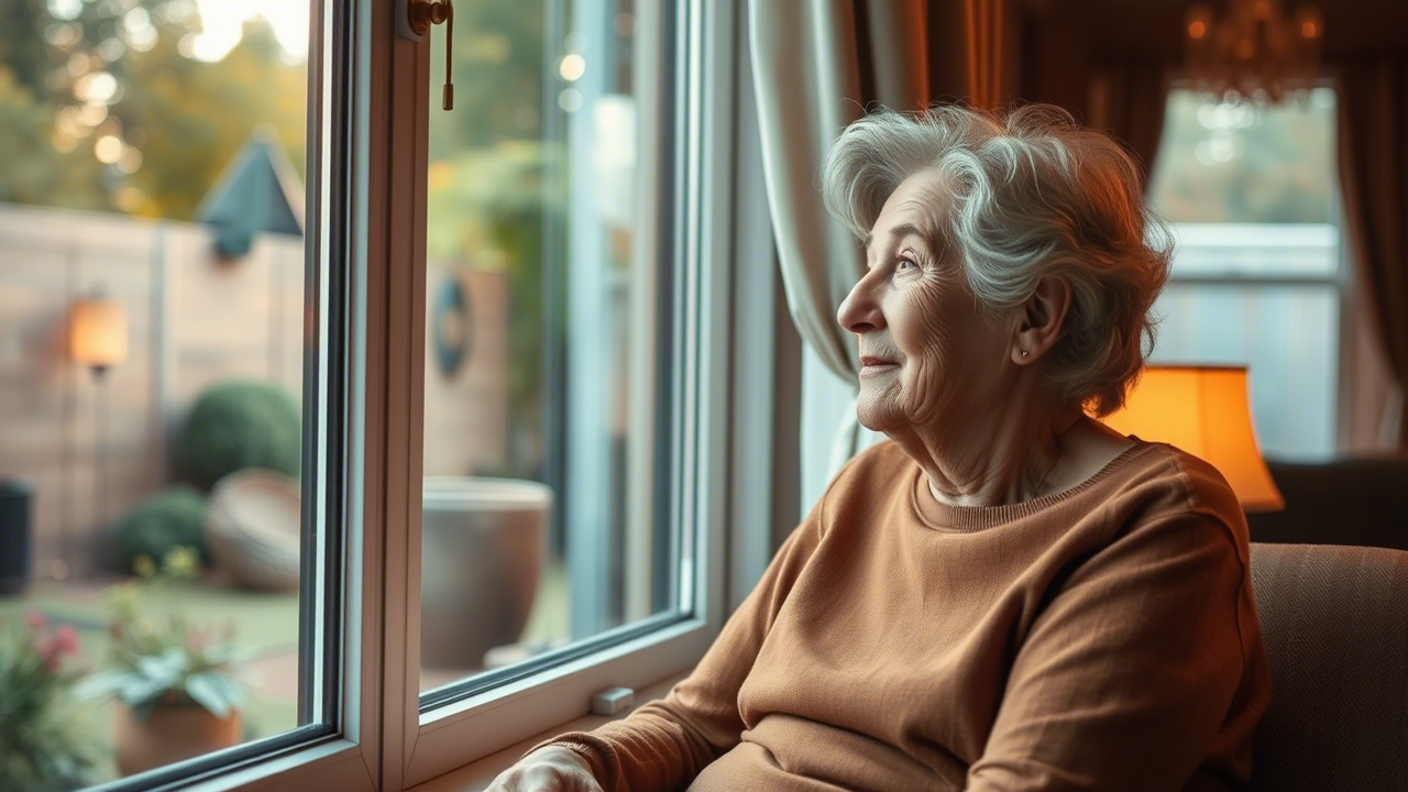 Bewusst leben im Alter – mit neuen Gewohnheiten Seniorin blickt nachdenklich aus dem Fenster