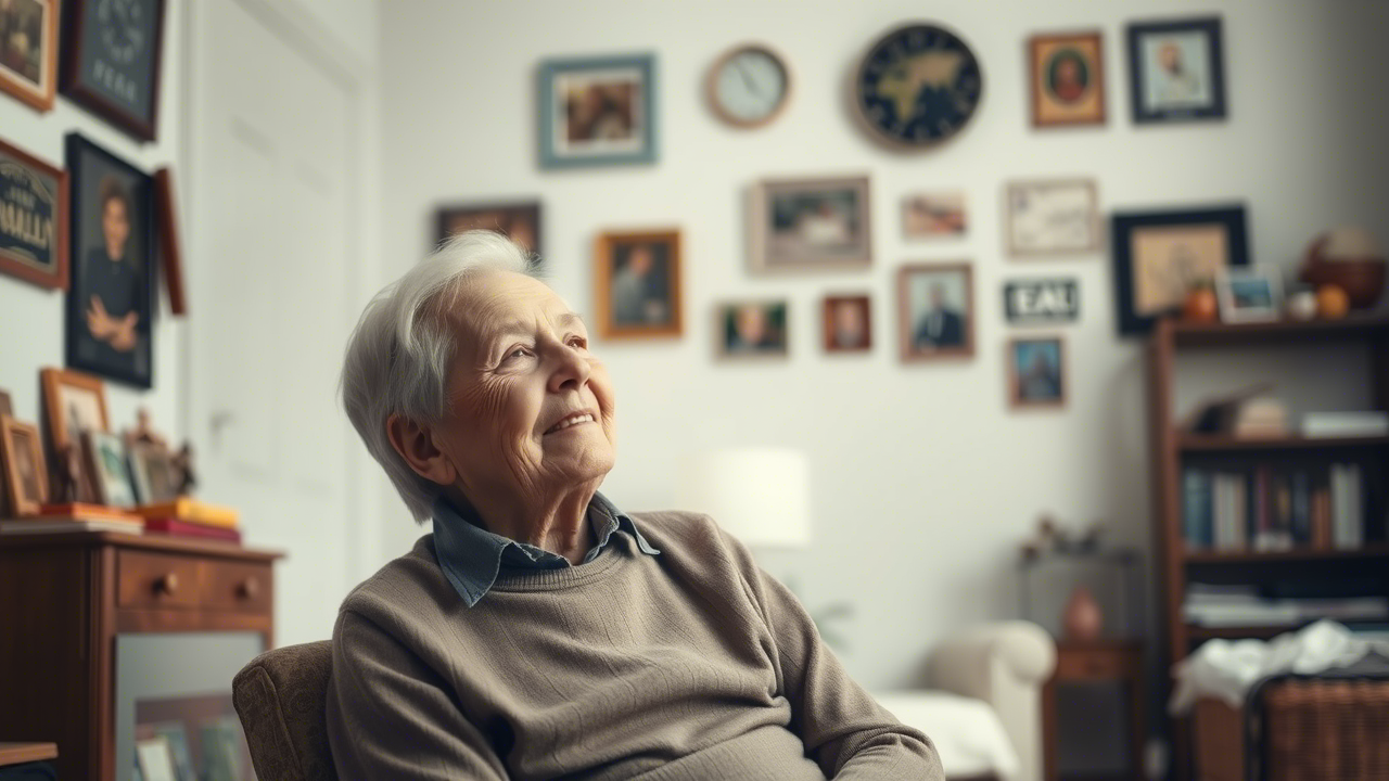 Innere Ruhe finden Seniorin meditiert am Seeufer